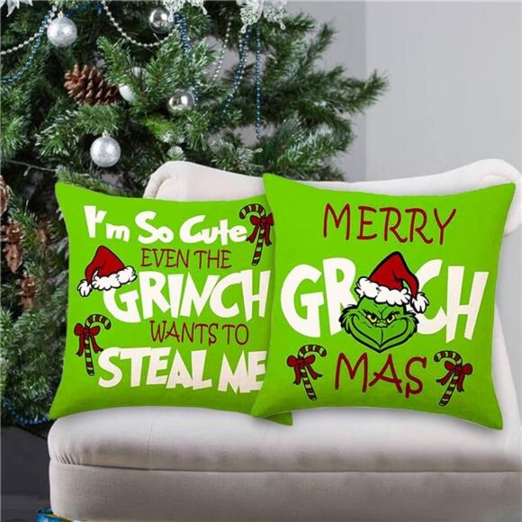 Set of 4 Merry Grin-chmas Pillow Covers, 18x18‎ Farmhouse Christmas Home Decor - Picture 2 of 7